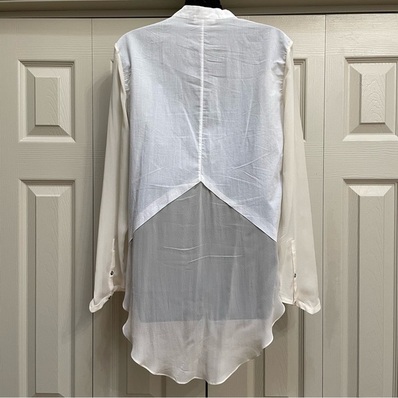 Helmut Lang Womens Element Sheer Hem Shirt Collared V-neck Cotton/Silk Sz L - Picture 3 of 11